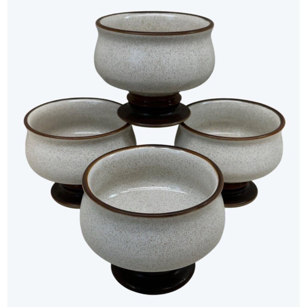 4 Denby Langley Stoneware Red Rust Potters Wheel Hand Painted Sherbets